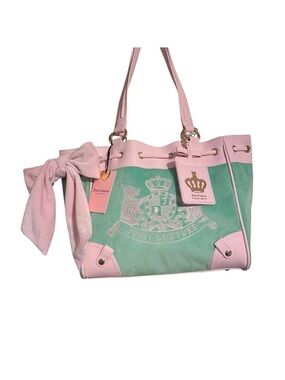 Juicy Couture Mint Green and Pink Tote with Bow Accent